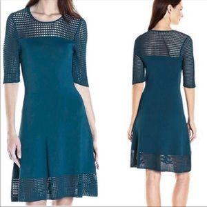 Nanette Lenore Open Ladder Knit Teal Dress